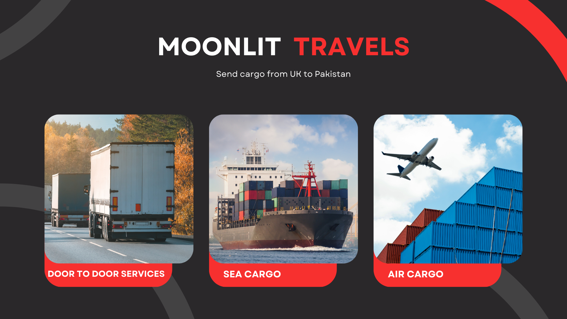 banner with trailers , freighter and airplane.
